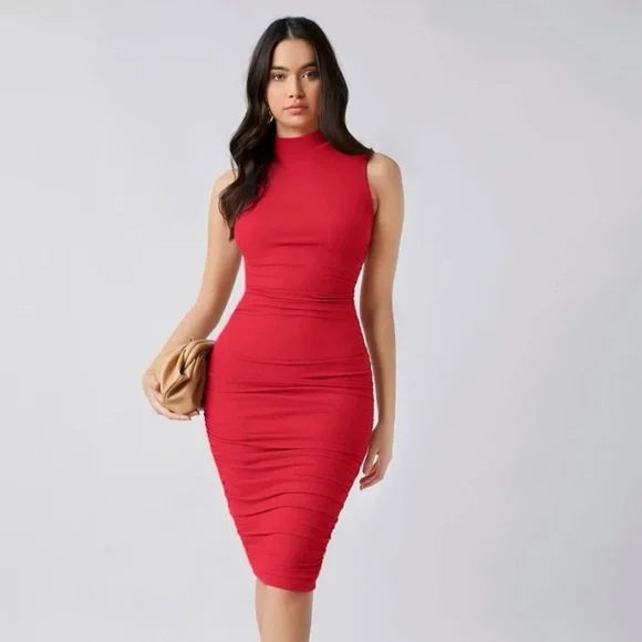 fitted lace wedding dress Red Satin Halter Midi Dress main image 0